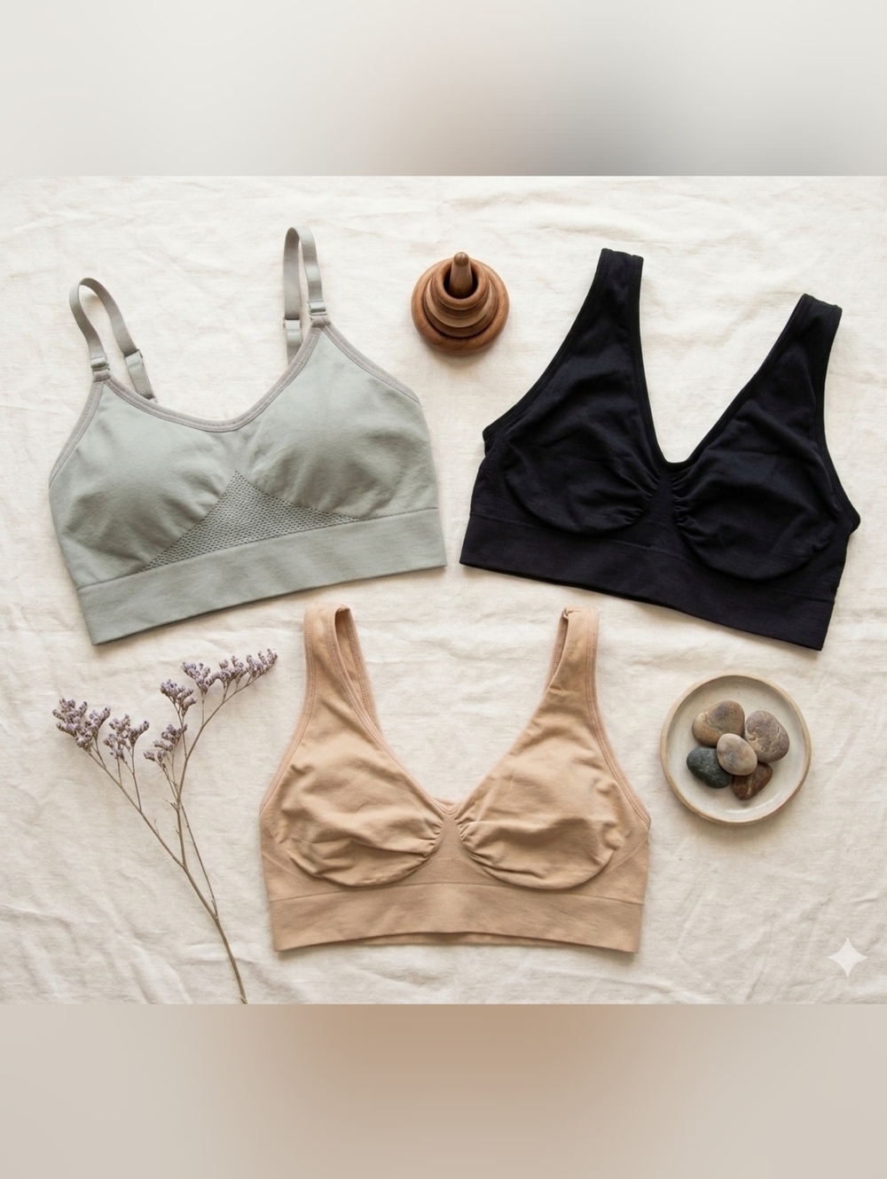 Bundle Of 3 Seamless Comfort Bralettes Gray, Black, Nude Size S/M